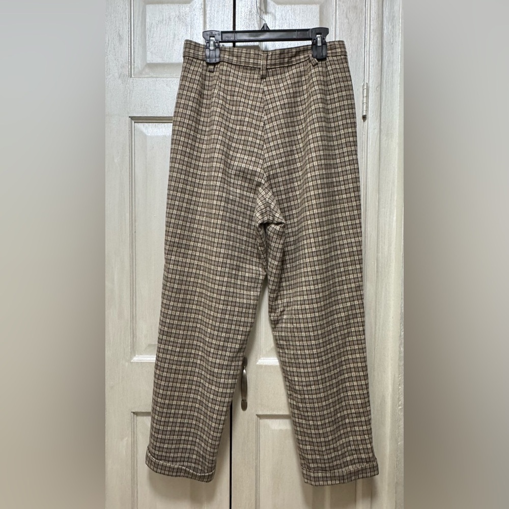 Woolrich Women 14 Brown Wool Blend Plaid Tapered High Rise Lined Pockets Pants - Picture 2 of 13